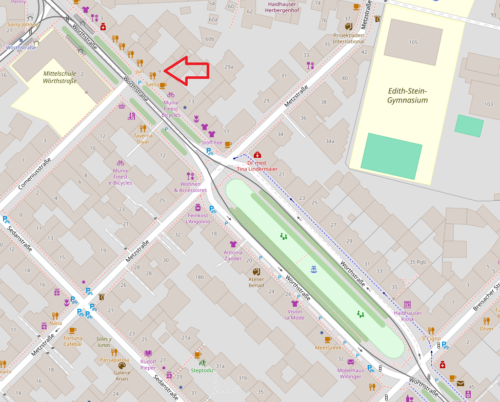 Praxis_Woerthstr_9 Kartenausschnitt aus OpenStreetMap, der die Lage der Praxis in der Wörthstraße 9 zeigt.